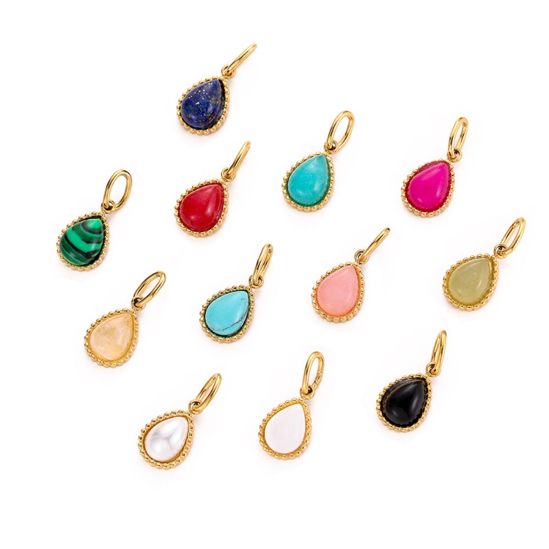 Bezels Set Pendant - Boho druppelvormige edelsteen hanger met vergulde